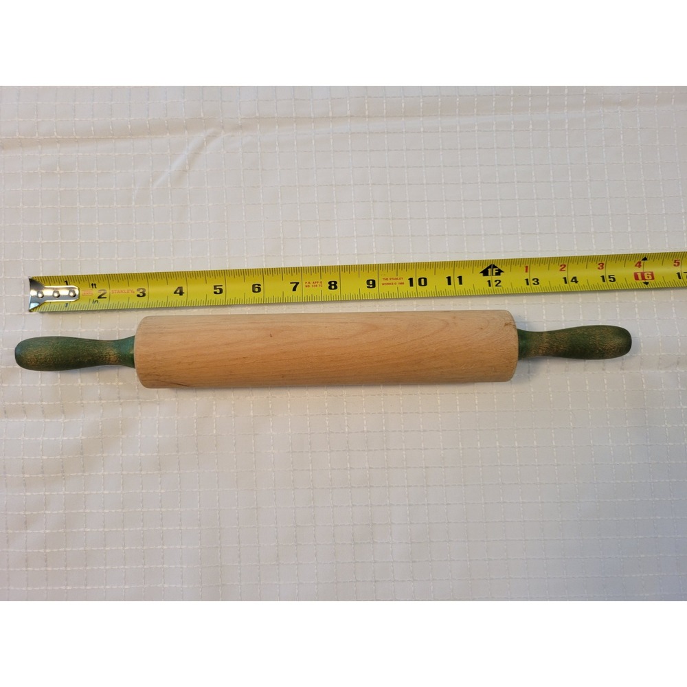 Vintage‎ Wooden Rolling Pin Green Painted Handles Rustic Farmhouse Kitchen Decor